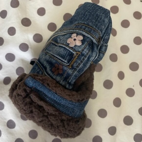 Kids' Jean Mittens With Embroidery - Picture 4 of 5